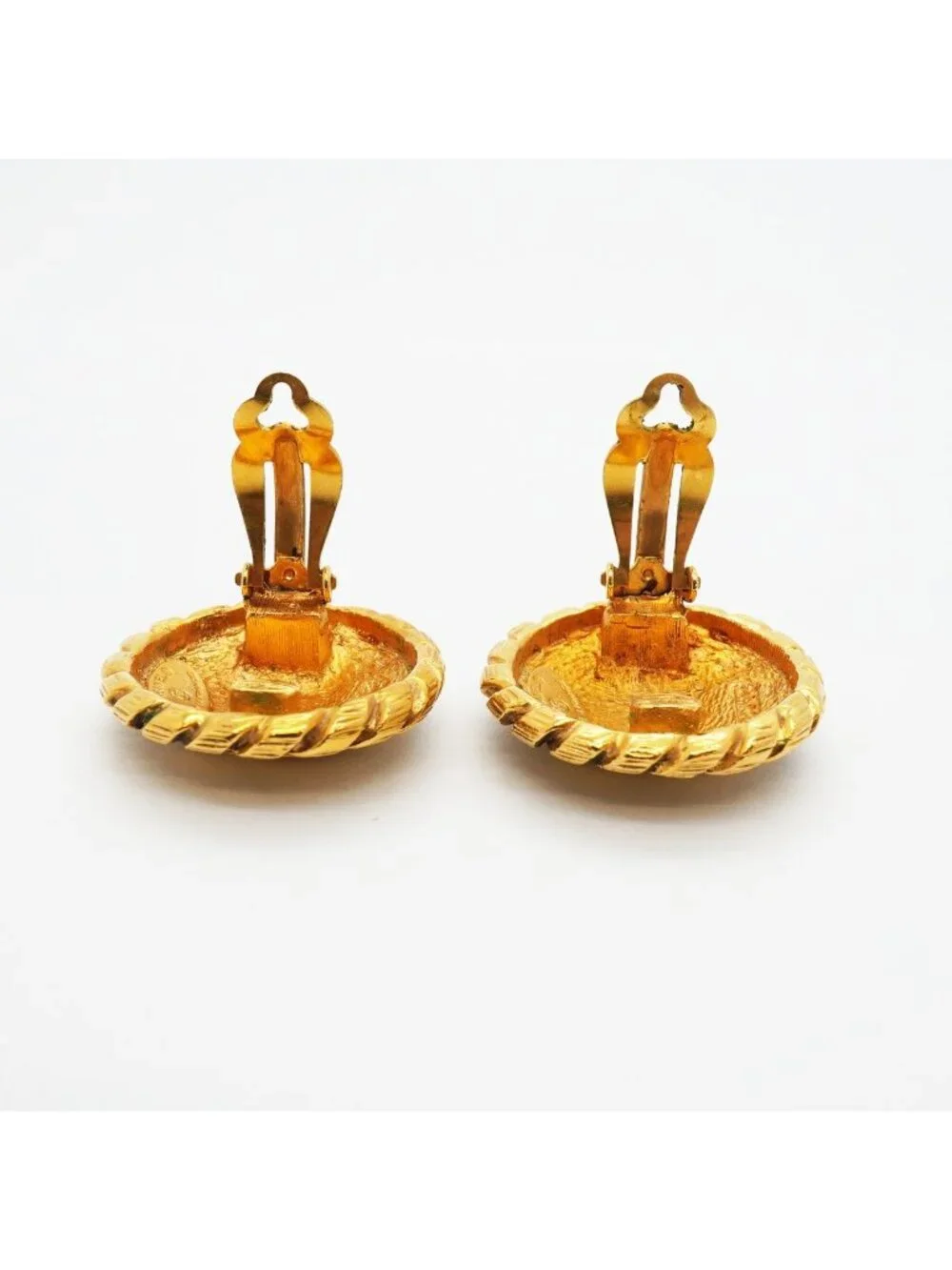 Chanel Earrings Vintage CC Logo Round Circle Gold Plated
